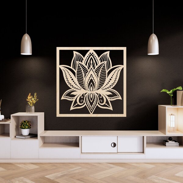 Mandala lotosový kvet na stenu dizajn štvorec - ALAKSTRA: Preglejka Topoľ - Honey 3071 30 cm 4464-92739 PR0465