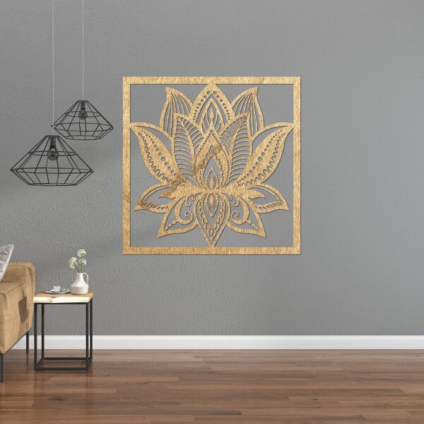 Mandala lotosový kvet na stenu dizajn štvorec - ALAKSTRA: Preglejka Topoľ - Honey 3071 30 cm 4464-92739 PR0465