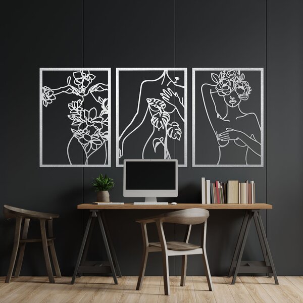 Moderný obraz žien s kvetmi trojdielny set | ELEGANCE: Preglejka Topoľ - Honey 3071 65 x 30 cm 4476-93991 PR0480
