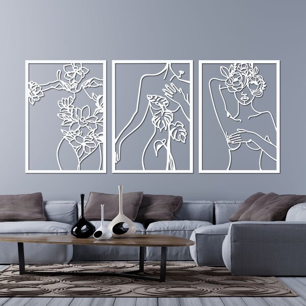 Moderný obraz žien s kvetmi trojdielny set | ELEGANCE: Preglejka Topoľ - Honey 3071 65 x 30 cm 4476-93991 PR0480