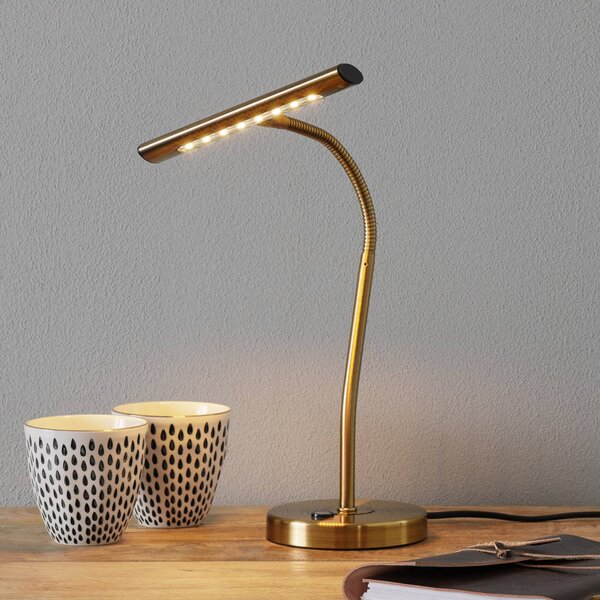 Ohybná stolová LED lampa Curtis, starožitná mosadz, Hnedá / staromosadz, Pracovňa / Kancelária, kov, Moderný, Stolová lampa