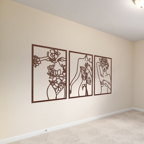 Moderný obraz žien s kvetmi trojdielny set | ELEGANCE: Preglejka Topoľ - Honey 3071 65 x 30 cm 4476-93991 PR0480