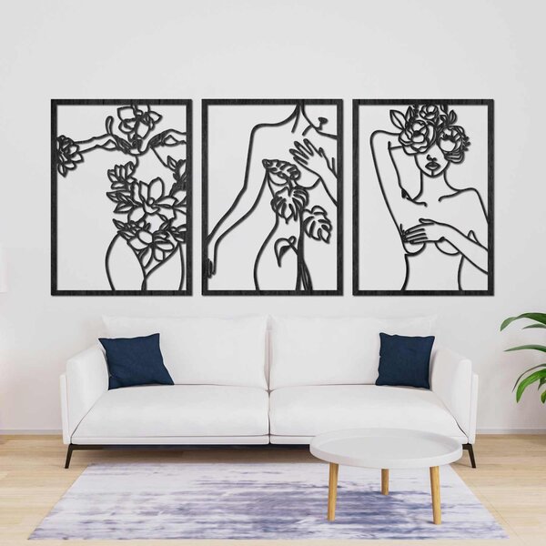 Moderný obraz žien s kvetmi trojdielny set | ELEGANCE: Preglejka Topoľ - Honey 3071 65 x 30 cm 4476-93991 PR0480