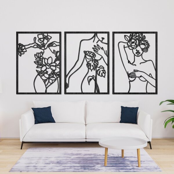 Moderný obraz žien s kvetmi trojdielny set | ELEGANCE: Preglejka Topoľ - Honey 3071 65 x 30 cm 4476-93991 PR0480