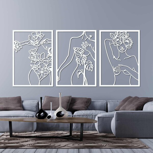 Moderný obraz žien s kvetmi trojdielny set | ELEGANCE: Preglejka Topoľ - Honey 3071 65 x 30 cm 4476-93991 PR0480