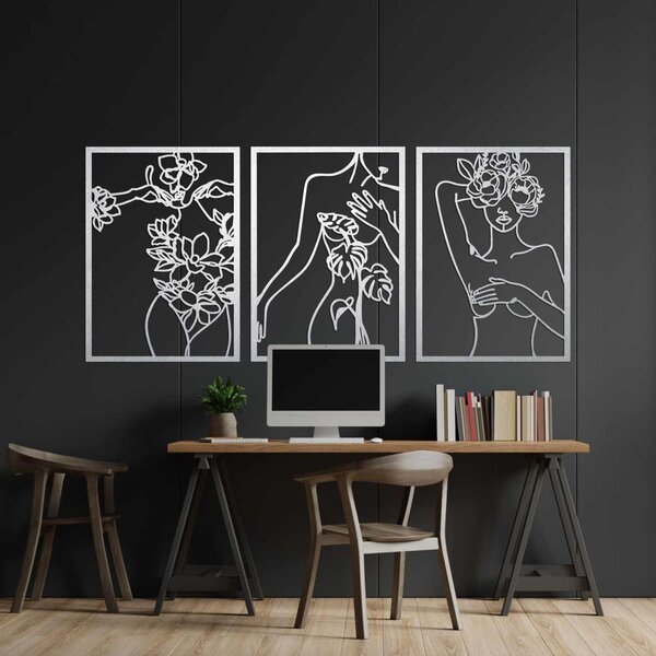 Moderný obraz žien s kvetmi trojdielny set | ELEGANCE: Preglejka Topoľ - Honey 3071 65 x 30 cm 4476-93991 PR0480