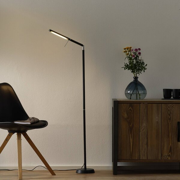 LED stojacia lampa Filigran, čierna, stmievateľná, nastaviteľná, Čierna, Obývacia izba / jedáleň, kov, Moderný, Stolová lampa