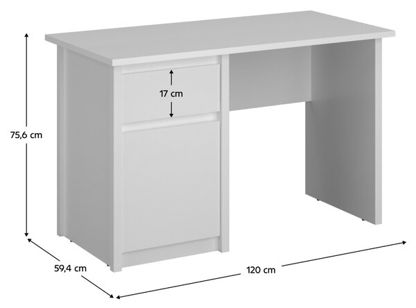 KONDELA PC stôl 1D1S/120, biela, ERODIN