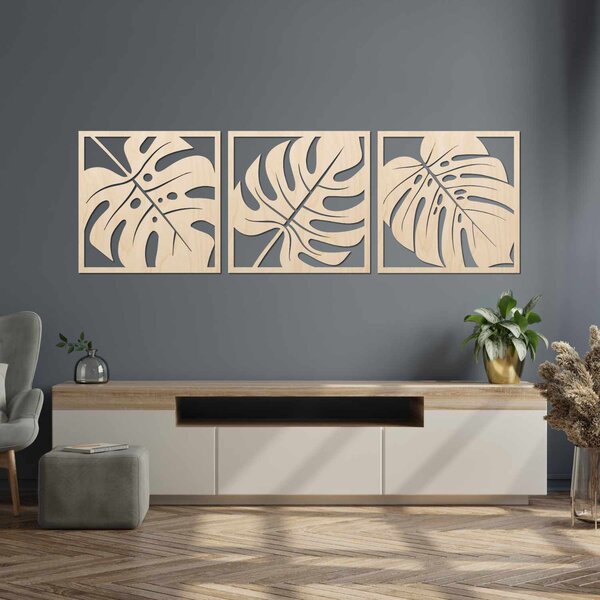Drevená nástenná dekorácia monstera | SALAS: Preglejka Topoľ - Honey 3071 20 x 60 cm 4483-94862 PR0536