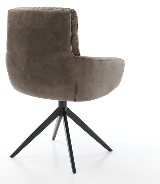 DELIFE Otočná jedálenská stolička Abelia-Flex s opierkami mikrovlákno taupe vintage krížová podstava široká čierna 360° otočná hojdacia funkcia