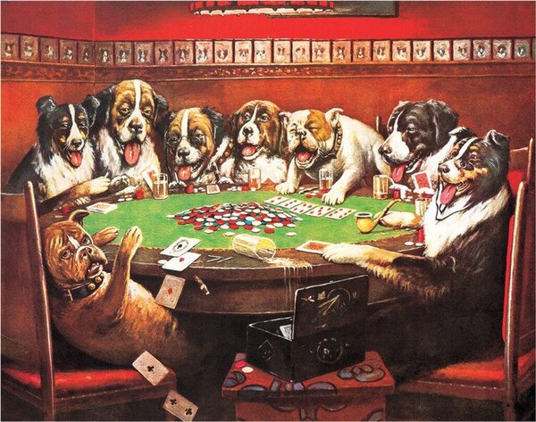 Plechová ceduľa DRUKEN DOGS PLAYING CARDS, (41 x 32 cm)