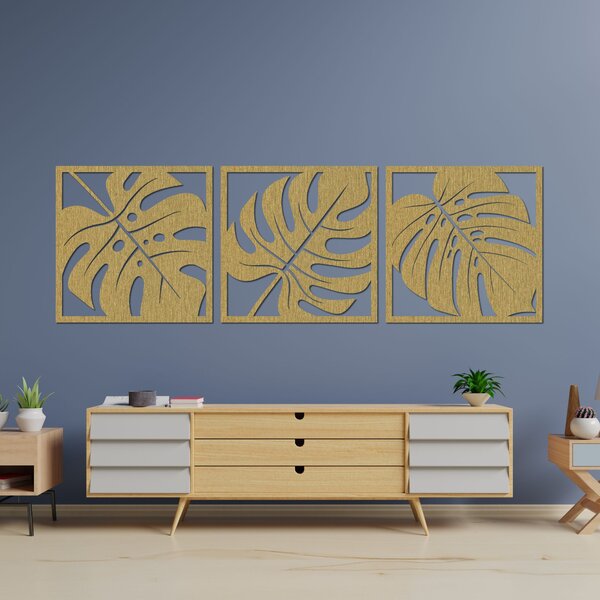 Drevená nástenná dekorácia monstera | SALAS: Preglejka Topoľ - Honey 3071 20 x 60 cm 4483-94862 PR0536