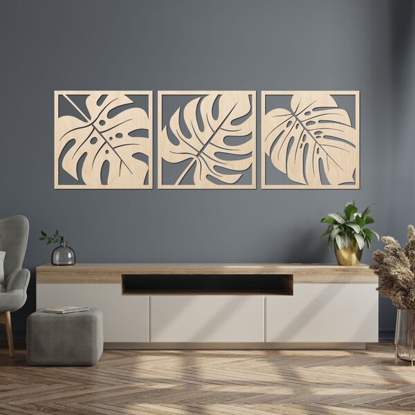 Drevená nástenná dekorácia monstera | SALAS: Preglejka Topoľ - Honey 3071 20 x 60 cm 4483-94862 PR0536