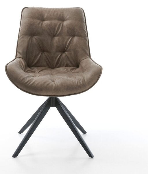 DELIFE Otočná jedálenská stolička Taimi-Flex mikrovlákno taupe vintage krížová podstava široká čierna 360° otočná hojdacia funkcia