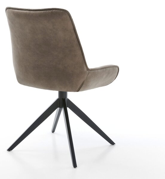 DELIFE Otočná jedálenská stolička Taimi-Flex mikrovlákno taupe vintage krížová podstava široká čierna 360° otočná hojdacia funkcia