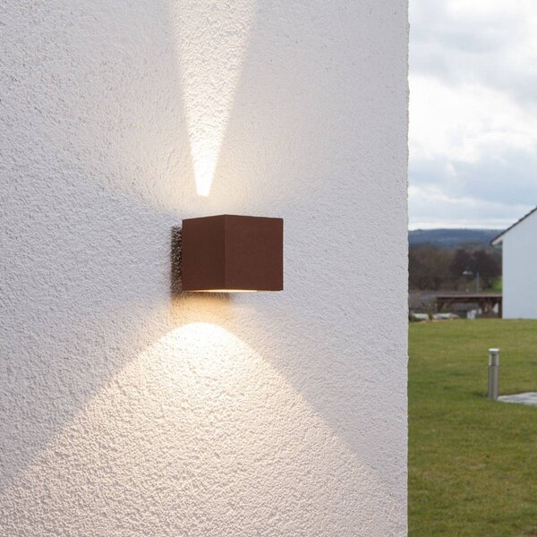 Lucande LED vonkajšie nástenné svietidlo Jarno, hrdza, kov, 9cm, Hnedá / hrdzavá, Hliník, Moderný, Nástenné svietidlo