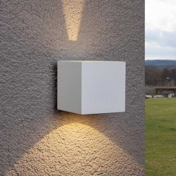 Lucande LED vonkajšie nástenné svietidlo Jarno, biele, kov, 9 cm, Biela / opálová, Hliník, Moderný, Nástenné svietidlo