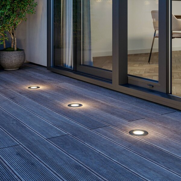 LED zapustené podlahové svietidlo Lucande Ava, Ø 12 cm, kruhové, IP67, Hliník / sivá / zinok, Moderný, Zapustené podlahové svetlo