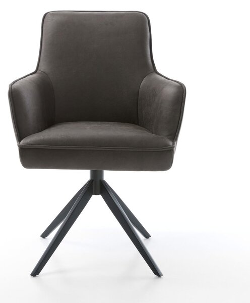 DELIFE Otočná jedálenská stolička Heira-Flex s opierkami mikrovlákno antracit vintage krížová podstava široká čierna 360° otočná hojdacia funkcia vrecková pružina