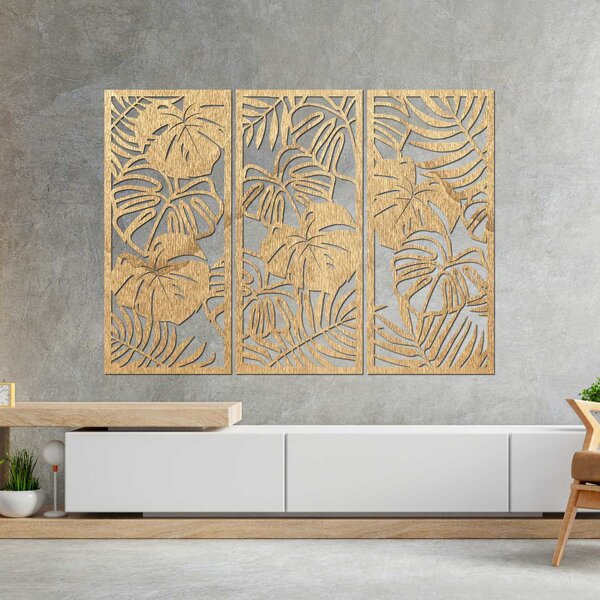 Trojdielny obraz na stenu s listom monstera | TROPICI: Preglejka Topoľ - Honey 3071 60 x 45 cm 4490-95690 PR0533
