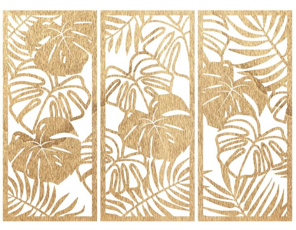 Trojdielny obraz na stenu s listom monstera | TROPICI: Preglejka Topoľ - Honey 3071 60 x 45 cm 4490-95690 PR0533