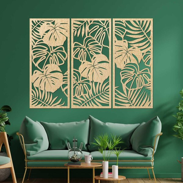 Trojdielny obraz na stenu s listom monstera | TROPICI: Preglejka Topoľ - Honey 3071 60 x 45 cm 4490-95690 PR0533