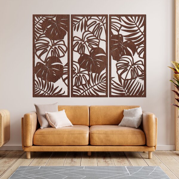 Trojdielny obraz na stenu s listom monstera | TROPICI: Preglejka Topoľ - Honey 3071 60 x 45 cm 4490-95690 PR0533