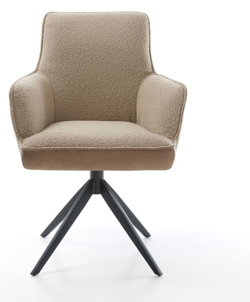 DELIFE Otočná jedálenská stolička Heira-Flex s opierkami zmiešané materiály tmavobéžová krížová podstava široká čierna otočná o 360° hojdacia funkcia vrecková pružina