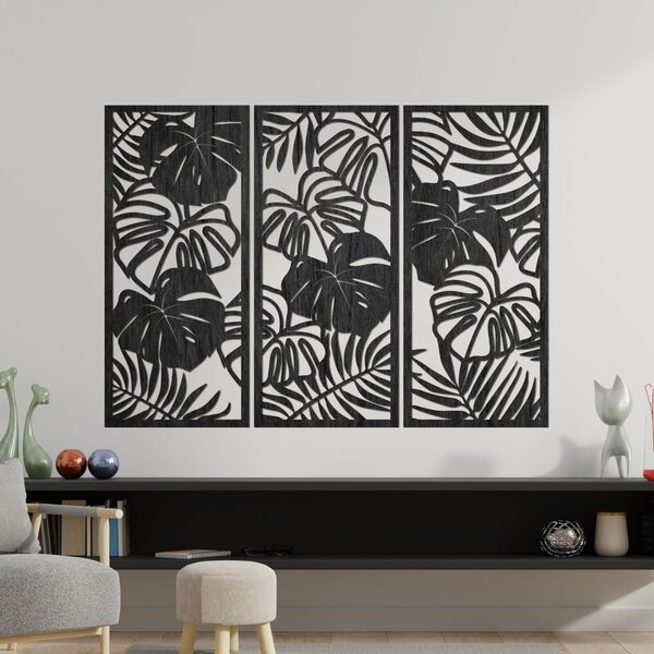 Trojdielny obraz na stenu s listom monstera | TROPICI: Preglejka Topoľ - Honey 3071 60 x 45 cm 4490-95690 PR0533