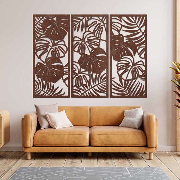 Trojdielny obraz na stenu s listom monstera | TROPICI: Preglejka Topoľ - Honey 3071 60 x 45 cm 4490-95690 PR0533