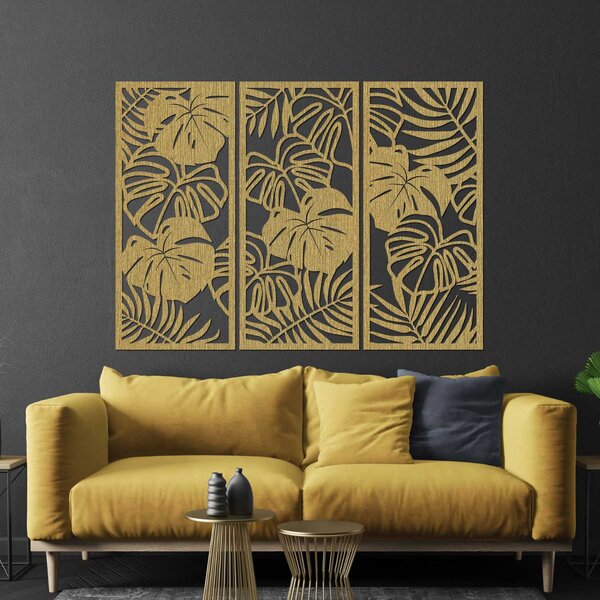 Trojdielny obraz na stenu s listom monstera | TROPICI: Preglejka Topoľ - Honey 3071 60 x 45 cm 4490-95690 PR0533