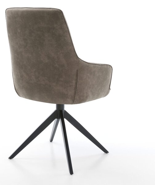 DELIFE Otočná jedálenská stolička Zelia-Flex s opierkami mikrovlákno taupe vintage krížová podstava široká čierna 360° otočná hojdacia funkcia vrecková pružina