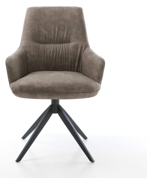DELIFE Otočná jedálenská stolička Zelia-Flex s opierkami mikrovlákno taupe vintage krížová podstava široká čierna 360° otočná hojdacia funkcia vrecková pružina