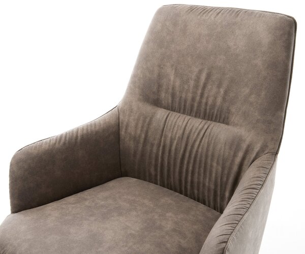 DELIFE Otočná jedálenská stolička Zelia-Flex s opierkami mikrovlákno taupe vintage podstava grafit 360° otočná hojdacia funkcia vrecková pružina