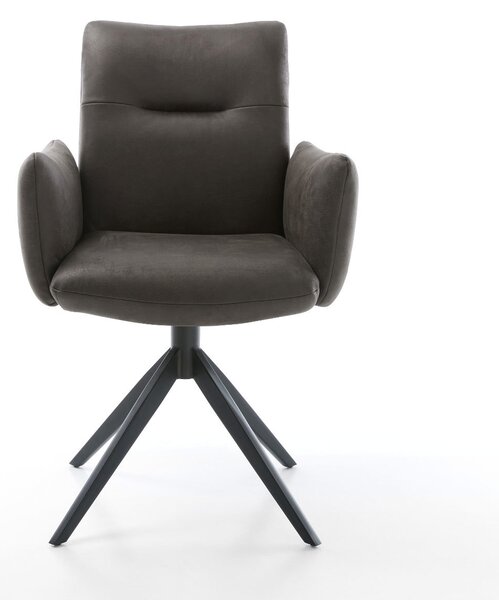 DELIFE Otočná jedálenská stolička Jova-Flex s opierkami mikrovlákno antracit vintage krížová podstava široká čierna 360° otočná hojdacia funkcia vrecková pružina