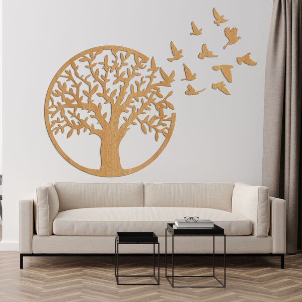 Drevený nástenný obraz strom života lietajúce vtáky | FIALA: HDF - Javor 30 cm 4492-95906 HDF0543
