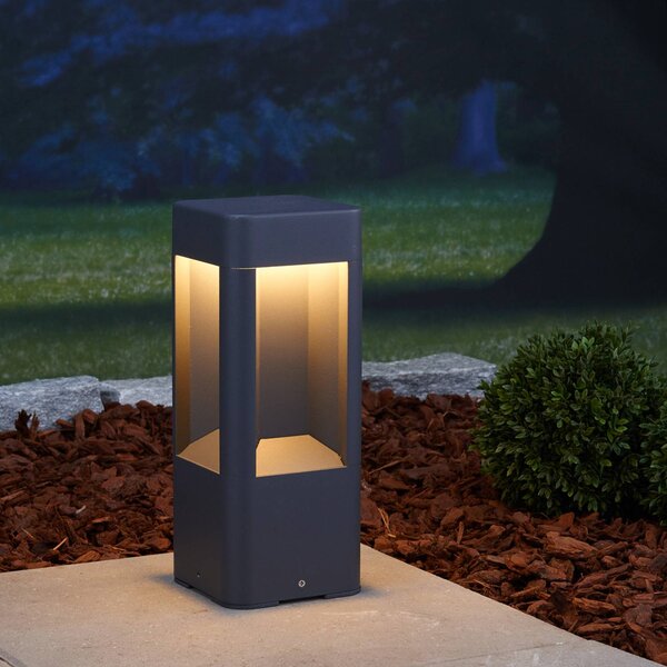 Lucande LED svietidlo na podstavci Annika, antracitová farba, kov, 30 cm, Čierna, Hliník, Moderný, Vonkajčie stĺpové osvetlenie