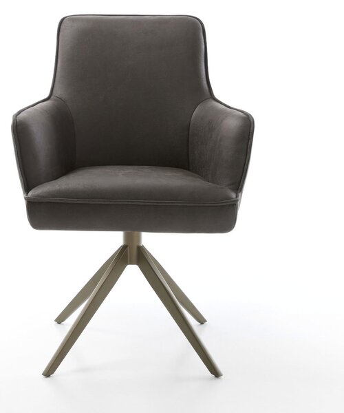 DELIFE Otočná jedálenská stolička Heira-Flex s opierkami mikrovlákno antracit vintage krížová podstava široká titanový efekt 360° otočná kolískacia funkcia vrecková pružina