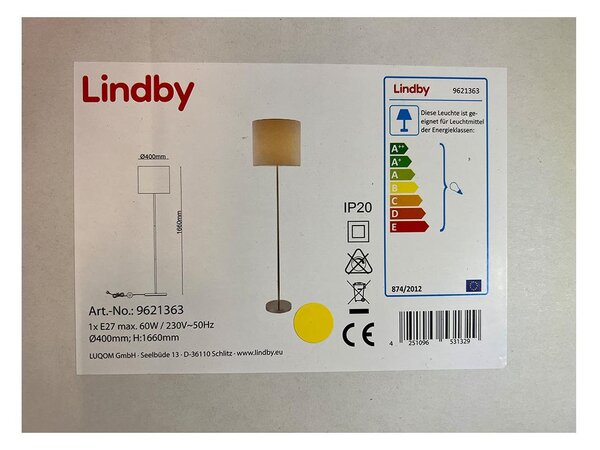 Lindby Lindby - Stojacia lampa PARSA 1xE27/60W/230V LW0287 + záruka 3 roky zadarmo