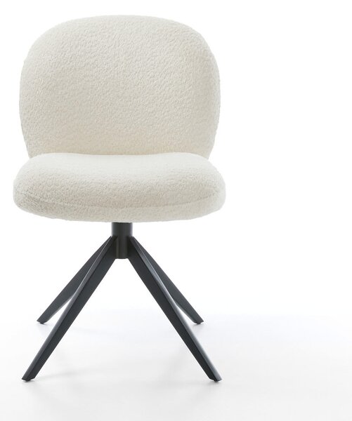 DELIFE Otočná jedálenská stolička Nube-Flex bouclé biela krížová podstava široká čierna 360° otočná hojdacia funkcia vrecková pružina