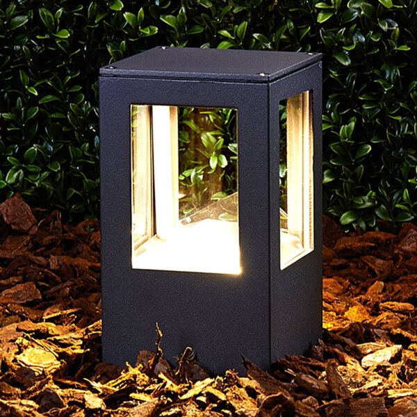 Lucande LED svietidlo na podstavec Nicola, 20 cm, antracit, IP54, Čierna, Hliník, Moderný, Vonkajčie stĺpové osvetlenie