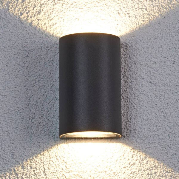 Lucande LED vonkajšie nástenné svietidlo Jale, 16 cm, antracit, hliník, Čierna, Hliník, Moderný, Nástenné svietidlo