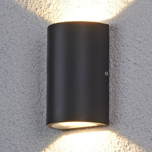 Lucande LED vonkajšie nástenné svietidlo Jale, 16 cm, antracit, hliník, Čierna, Hliník, Moderný, Nástenné svietidlo