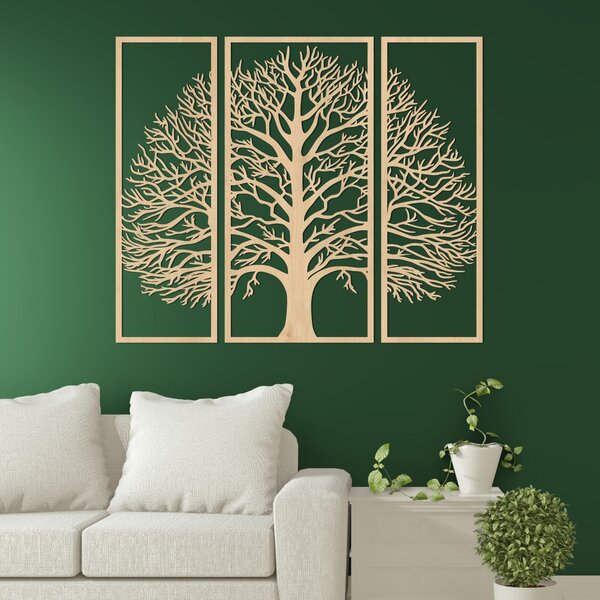 Drevená nástenná dekorácia Strom života: 3-dielna drevená dekorácia na stenu | DIVISA: HDF - Javor 40 x 33 cm 4682-111194 HDF0179-akcia20