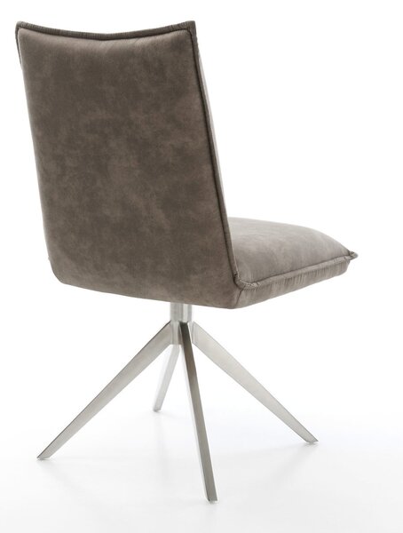 DELIFE Otočná jedálenská stolička Lelio-Flex mikrovlákno taupe vintage krížová podstava široká nerezová oceľ 360° otočná hojdacia funkcia vrecková pružina