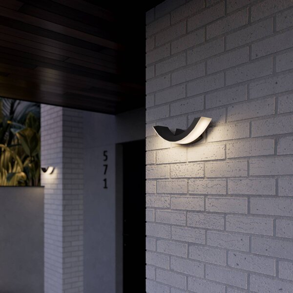 Lucande LED vonkajšie nástenné svietidlo Half, 30 cm, antracit, IP54, Čierna, Hliník, Moderný, Nástenné svietidlo