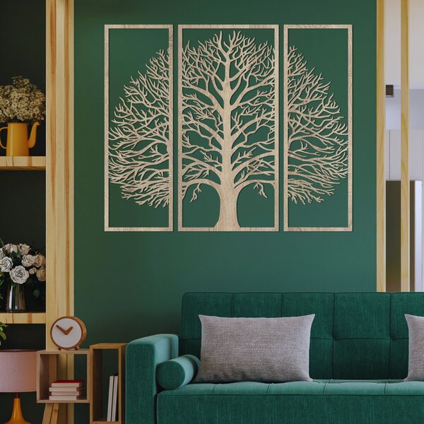 Drevená nástenná dekorácia Strom života: 3-dielna drevená dekorácia na stenu | DIVISA: HDF - Javor 40 x 33 cm 4682-111194 HDF0179-akcia20