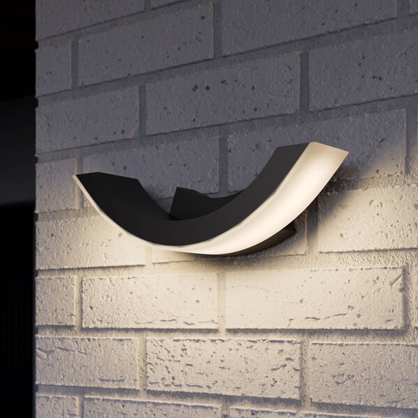 Lucande LED vonkajšie nástenné svietidlo Half, 30 cm, antracit, IP54, Čierna, Hliník, Moderný, Nástenné svietidlo