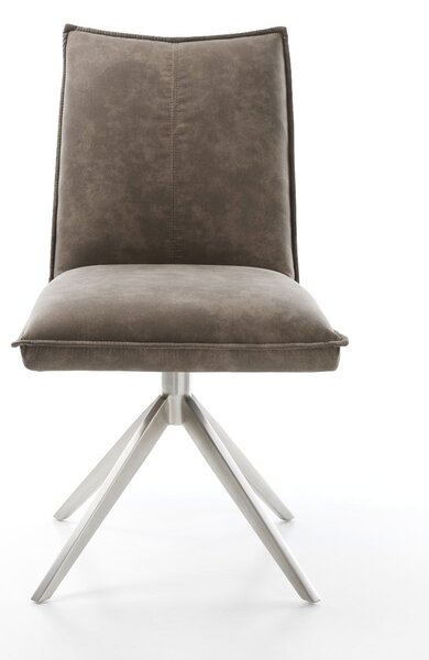 DELIFE Otočná jedálenská stolička Lelio-Flex mikrovlákno taupe vintage krížová podstava široká nerezová oceľ 360° otočná hojdacia funkcia vrecková pružina