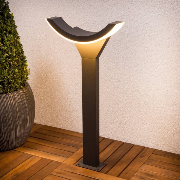 Lucande LED svetlo na chodník Polovica, 60 cm, antracitová farba, kov, IP54, Čierna, Hliník, Moderný, Osvetlenie príjazdovej cesty